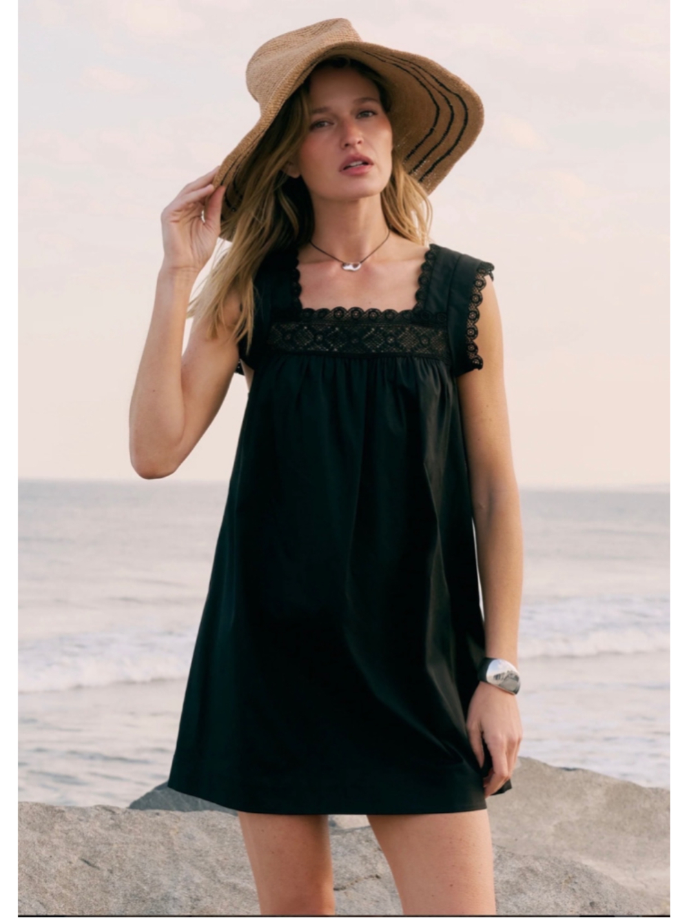 Women's Atelier Sorella Black Lace Trim Mini Dress Size S